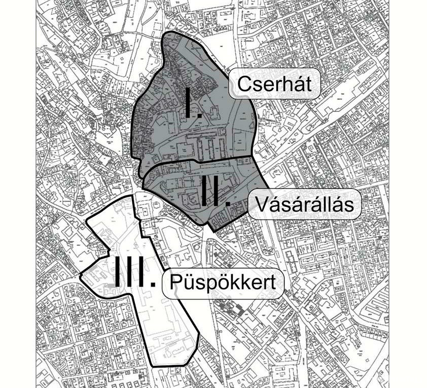A II. jelöli a mai belvárost