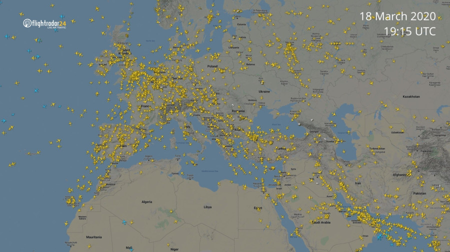 Szemmel látható a gépek csökkenése a radarképen is 2020. március 18-án