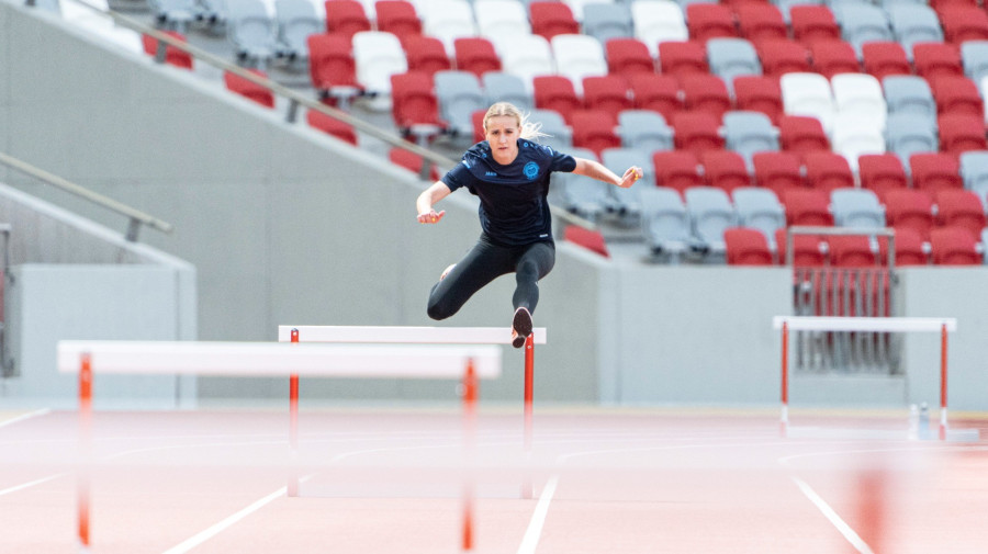 Molnár Janka gátfutó a budapesti atlétikai világbajnokságra készülő sportolók edzésén a Nemzeti Atlétikai Központban 2023. augusztus 7-én. MTI/Szigetváry Zsolt