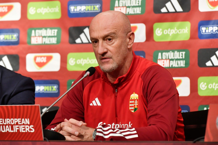 Marco Rossi szövetségi kapitány a magyar labdarúgó-válogatott sajtótájékoztatóján a másnapi, Montenegró elleni Európa-bajnoki selejtező mérkőzés előtt a telki edzőközpontban 2023. november 18-án. MTI/Peter Lakatos