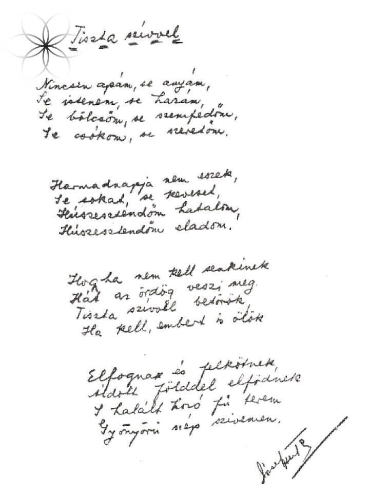 A Tiszta szívvel c. vers kézirata