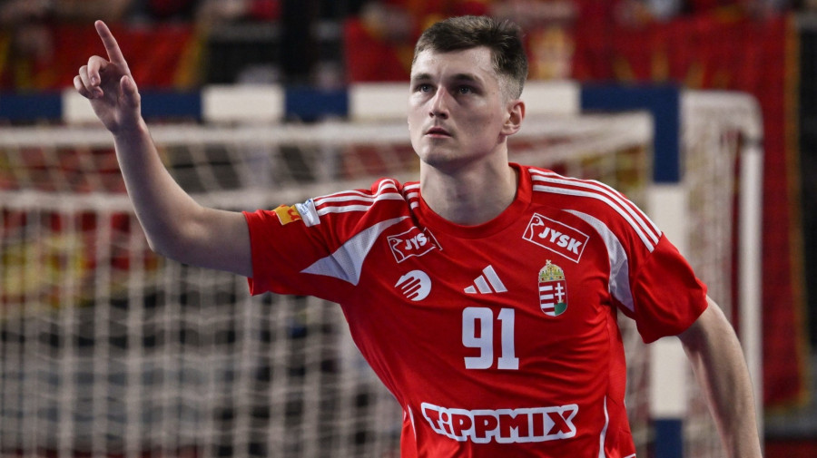 Imre Bence a férfi kézilabda-világbajnokság D csoportjának elsõ fordulójában játszott Magyarország - Észak-Macedónia mérkõzésen Varasdon, a Varazdin Arenában 2025. január 15-én.MTI/Illyés Tibor