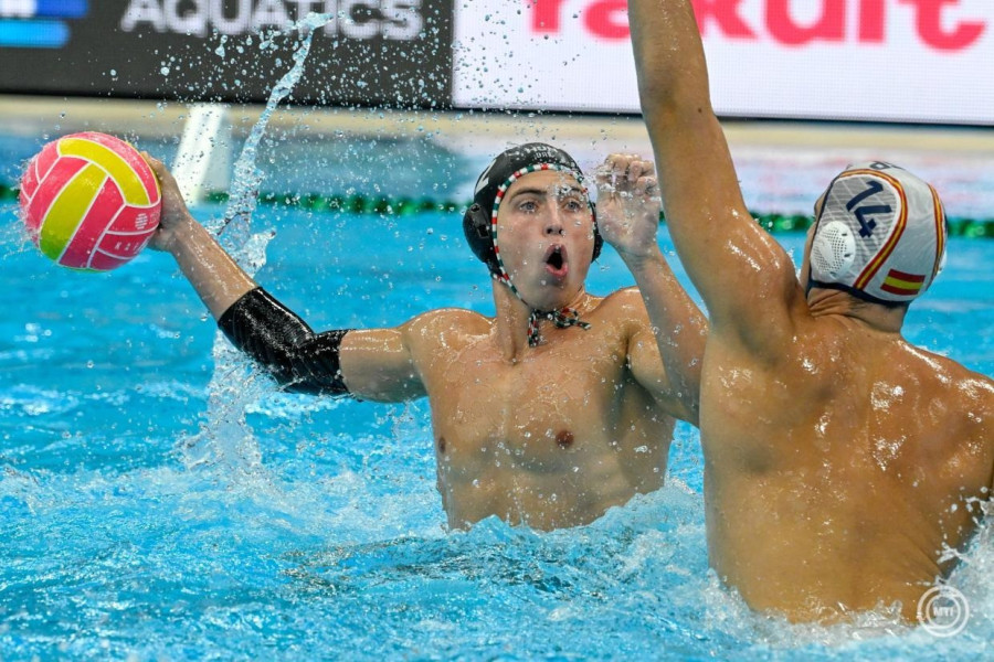 Burián Gergely Zoltán a férfi vízilabdatorna döntőjében játszott Spanyolország - Magyarország mérkőzésen a szingapúri vizes világbajnokságon az OCBC Aquatic Centre-ben 2025. július 24-én. MTI/Koszticsák Szilárd