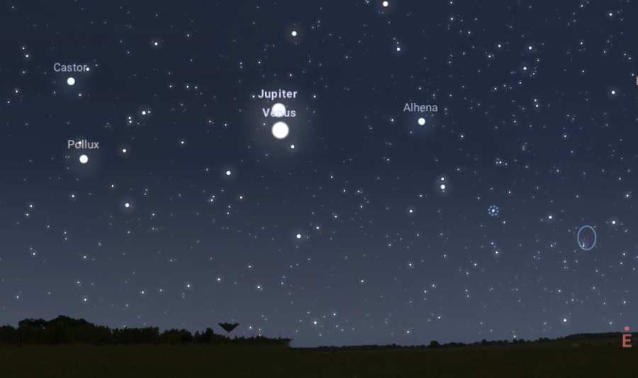 A keleti égbolt augusztus 13-án, hajnali 4-kor a Stellarium szimulációjában.