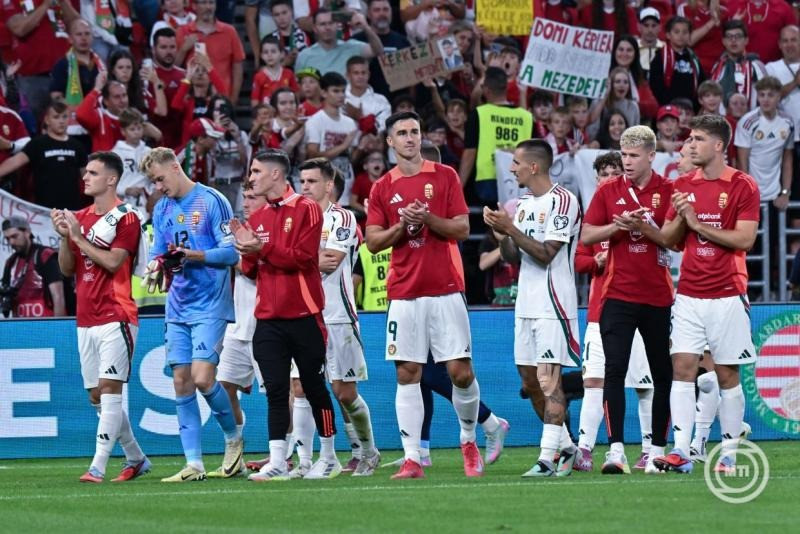 A magyar csapat a Magyarország - Portugália labdarúgó világbajnoki selejtező mérkőzés után a Puskás Arénában 2025. szeptember 9-én. Magyarország - Portugália 2-3. MTI/Illyés Tibor