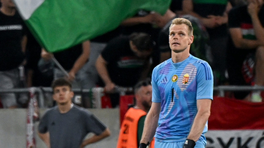 Dibusz Dénes kapus (j) a Magyarország - Svédország barátságos labdarúgó-mérkõzésen a Puskás Arénában 2025. június 6-án. MTI/Illyés Tibor