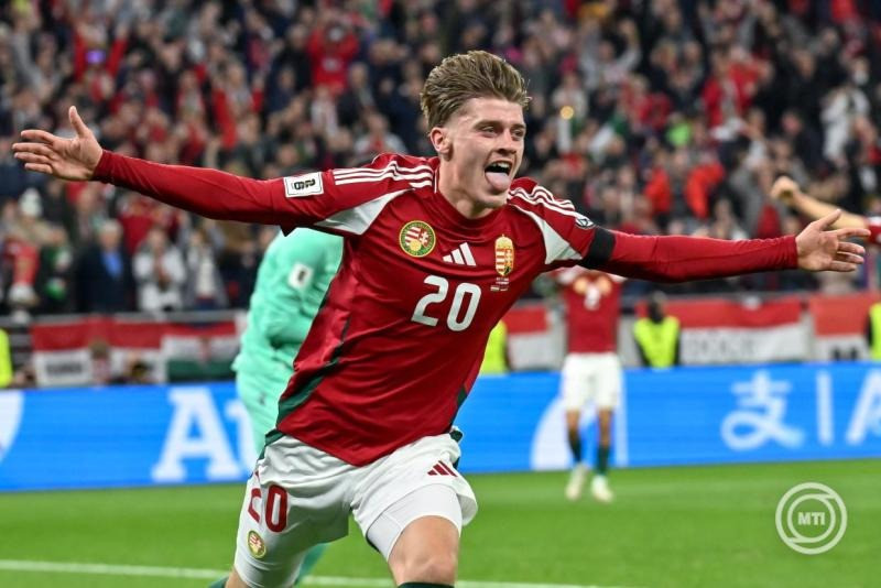 A gólszerző Gruber Zsombor a Magyarország - Örményország labdarúgó világbajnoki selejtező mérkőzésen a Puskás Arénában 2025. október 11-én. A magyar válogatott 2-0-ra győzött az örmények együttese ellen. MTI/Illyés Tibor