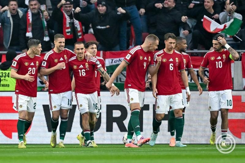 A magyar csapat gólöröme a Magyarország - Írország labdarúgó világbajnoki selejtező mérkőzésen a Puskás Arénában 2025. november 16-án. MTI/Illyés Tibor