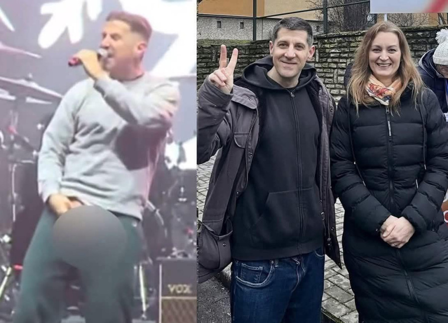Jobbra Eckü péntek esti produkcja, balra egy közös kép Forsthoffer Ágnessel, a Tisza balatonfüredi jelöltjével