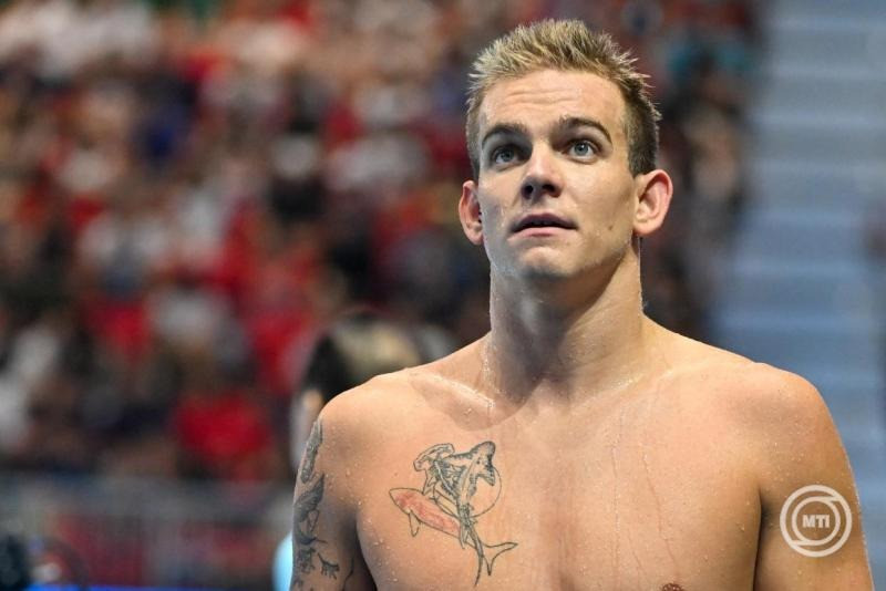 Rasovszky Kristóf a férfi 400 méteres gyorsúszás selejtezője után a szingapúri vizes világbajnokságon a World Aquatics Arénában 2025. július 27-én. MTI/Illyés Tibor