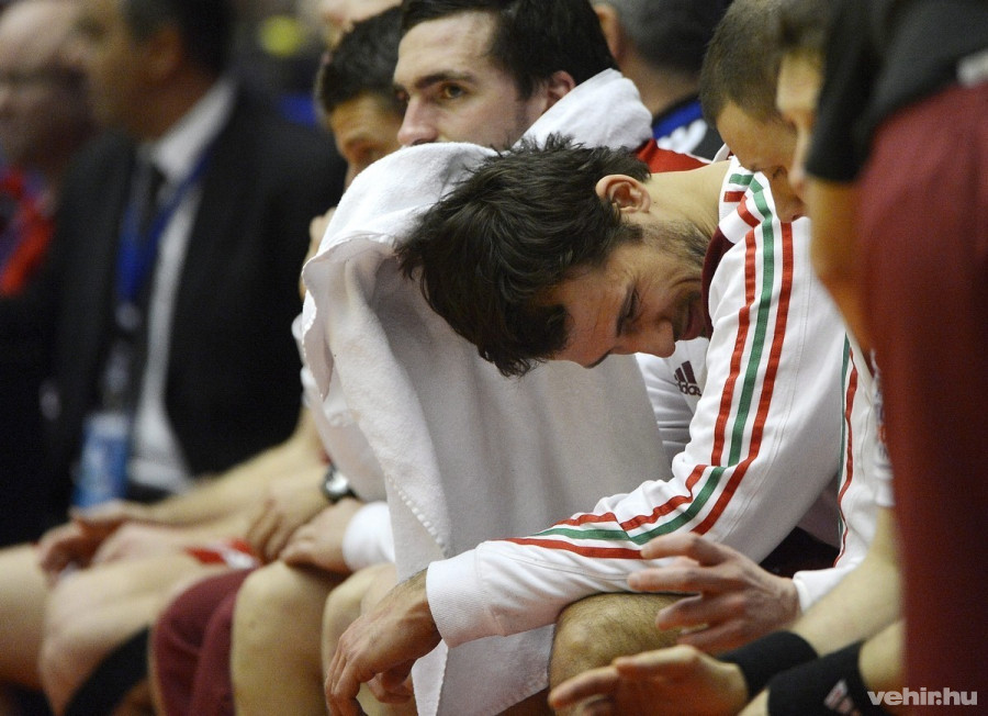 Mocsai Tamás a kispadon, mögötte Nagy Kornél a Dániában zajló férfi kézilabda Európa-bajnokság középdöntőjének harmadik fordulójában játszott Ausztria - Magyarország mérkőzés végén, a herningi Boxen arénában 2014. január 22-én. A magyar férfi kézilabda-válogatott 25-24-re kikapott az osztrák csapattól, ezzel eldőlt, hogy csoportnegyedikként zárt, és befejezte szereplését a kontinensviadalon. MTI Fotó: Kovács Tamás