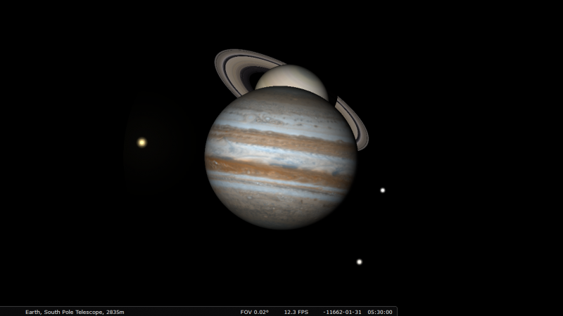 A Jupiter és Szaturnusz együttállása lemodellezve (fotó: cloudynights.com)