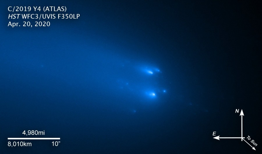 A C/2019 Y4 (ATLAS) széthullott magja [fotó: Hubble űrteleszkóp]