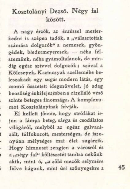 Kaffka írása Kosztolányi kötetéről (részlet)