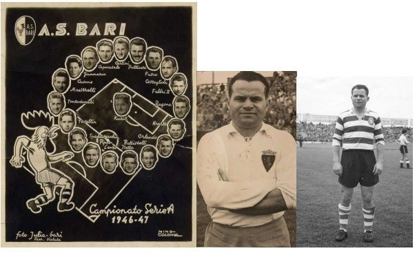 Képek Hrotkó János pályafutásából. 1: AS Bari (1946) 2: Real Zaragoza (1950) 3: Sporting (1953)