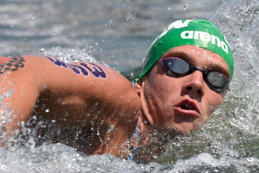 Rasovszky Kristóf a férfi nyíltvízi úszók 10 kilométeres versenyén a vizes világbajnokságon a budakalászi Lupa-tavon 2022. június 29-én. MTI/Szigetváry Zsolt