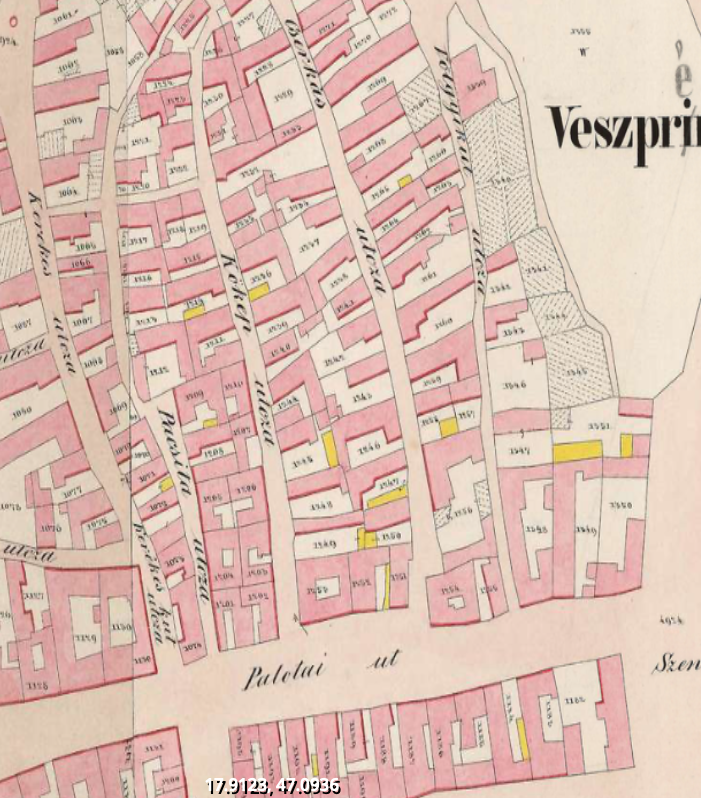 A Cserhát sűrűn beépített, hosszú utcái az 1857-es kataszteri térképen (via Arcanum.com)