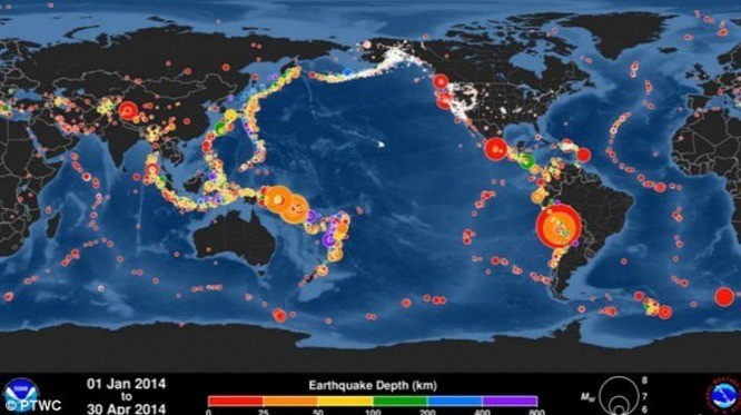 A Föld szeizmikusan legaktívabb területei a lemezhatárokhoz fűződnek FORRÁS: NOAA