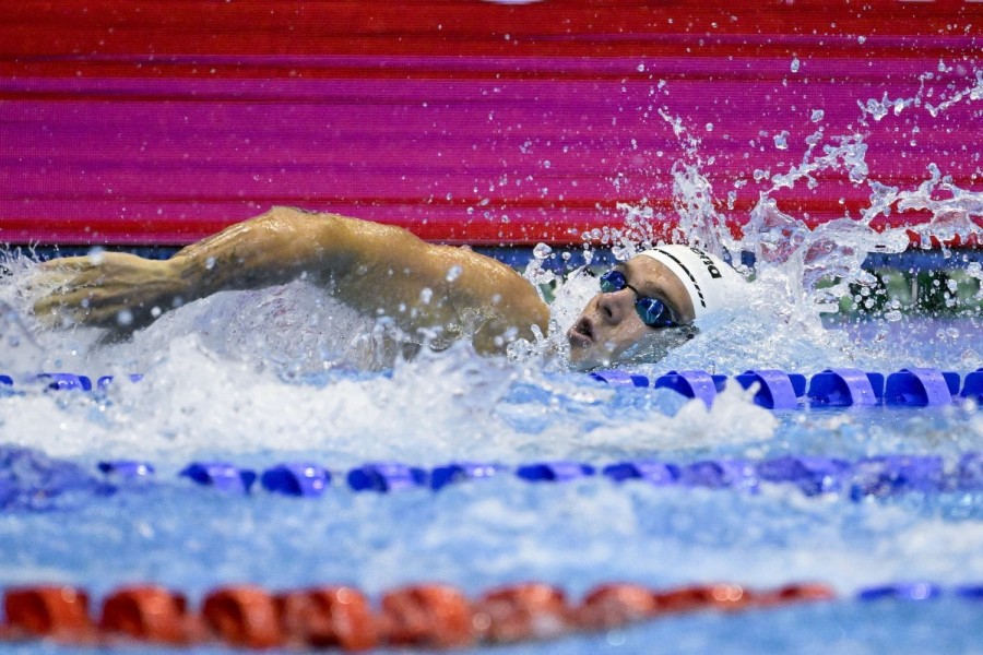 Rasovszky Kristóf a férfi 400 méteres gyorsúszás előfutamában a fukuokai vizes világbajnokságon 2023. július 23-án. MTI/Koszticsák Szilárd 