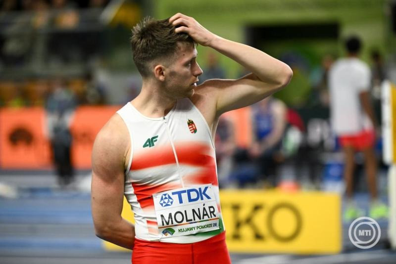 Molnár Attila a férfi 400 méteres síkfutás döntője után a toruni fedett pályás atlétikai világbajnokságon 2026. március 21-én. Molnár Attila a hatodik helyen végzett. MTI/Czeglédi Zsolt